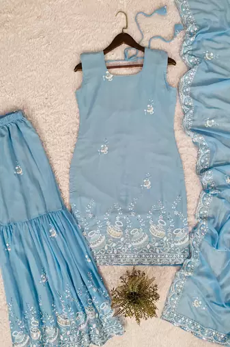 sky blue georgette salwar suit with dupatta