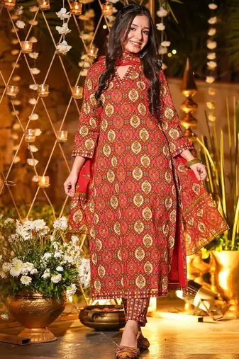 Orange heavy muslin salwar suit with dupatta