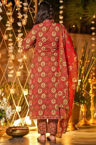 Orange heavy muslin salwar suit with dupatta