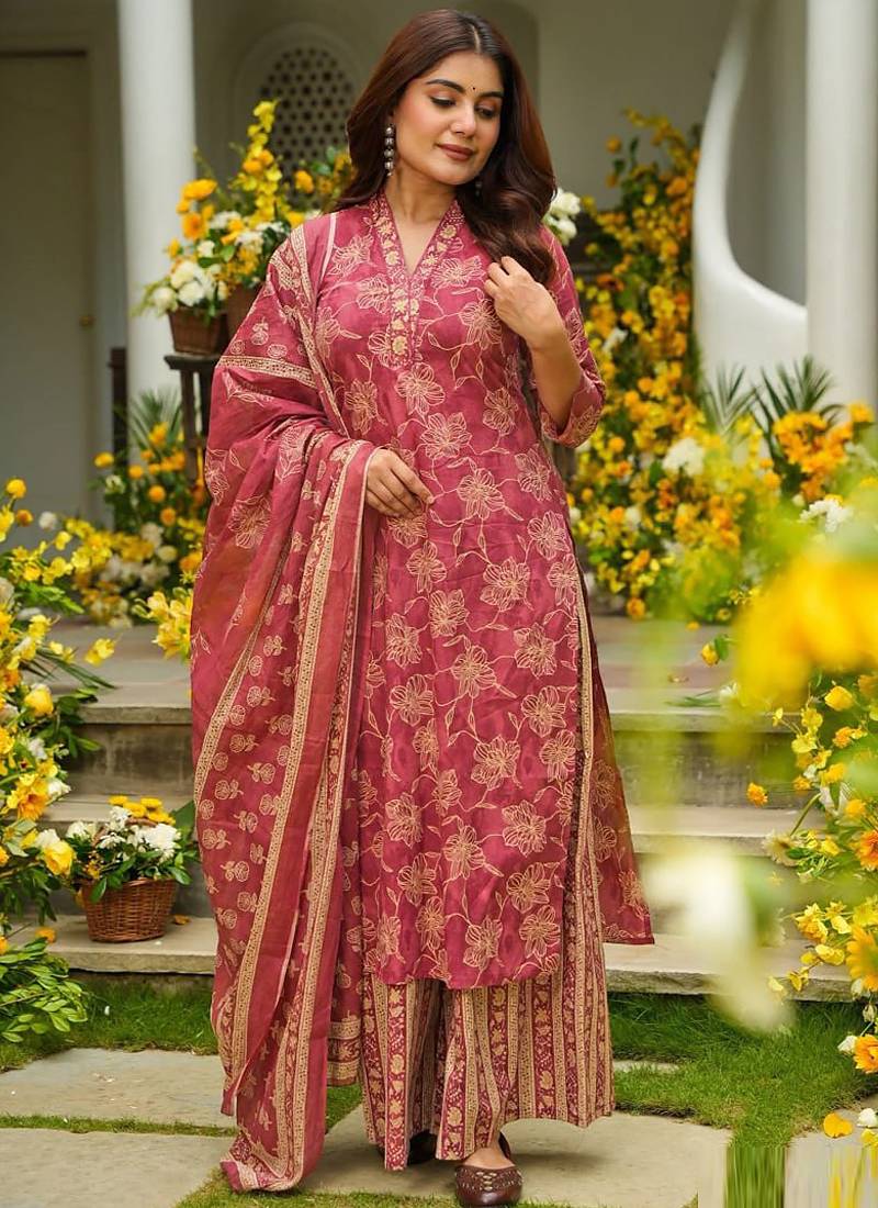 Pink heavy muslin salwar suit with dupatta