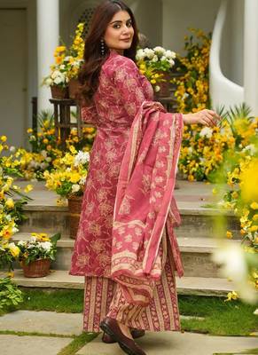 Pink heavy muslin salwar suit with dupatta 2