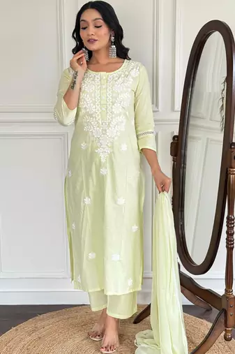 light green cotton salwar suit with dupatta