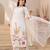 White floral embroidered cotton kurta set with net dupatta