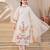 White floral embroidered cotton kurta set with net dupatta