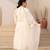 White floral embroidered cotton kurta set with net dupatta
