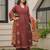 Rust maroon pure cotton a-line kurta set with applique work and mirror embroidery