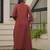 Rust maroon pure cotton a-line kurta set with applique work and mirror embroidery