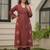 Rust maroon pure cotton a-line kurta set with applique work and mirror embroidery