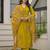 Mustard yellow pure cotton a-line kurta set with applique work and mirror embroidery