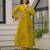 Mustard yellow pure cotton a-line kurta set with applique work and mirror embroidery