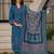 Deep teal blue pure cotton a-line kurta set with applique work and mirror embroidery