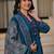 Deep teal blue pure cotton a-line kurta set with applique work and mirror embroidery
