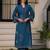 Deep teal blue pure cotton a-line kurta set with applique work and mirror embroidery
