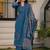 Deep teal blue pure cotton a-line kurta set with applique work and mirror embroidery