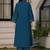 Deep teal blue pure cotton a-line kurta set with applique work and mirror embroidery
