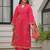 Deep rose pink pure cotton a-line kurta set with applique work and mirror embroidery