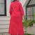 Deep rose pink pure cotton a-line kurta set with applique work and mirror embroidery