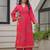 Deep rose pink pure cotton a-line kurta set with applique work and mirror embroidery