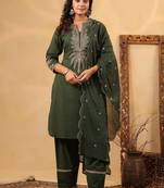 Forest green pure cotton embroidered kurta set with farsi salwar