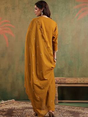 Mustard pure cotton embroidered kurta set with farsi salwar 2