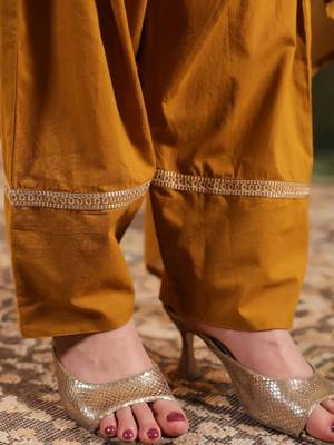 Mustard pure cotton embroidered kurta set with farsi salwar 5