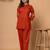 Rust pure cotton kurta pant set with floral embroidery