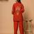Rust pure cotton kurta pant set with floral embroidery