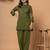 Olive green pure cotton kurta pant set with floral embroidery