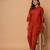 Rust pure cotton kurta pant set with floral embroidery