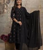 Black mul cotton anarkali set with floral embroidery – festive wear