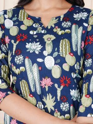 Navy blue cotton co-ord set with floral & cactus print     casual wear 4