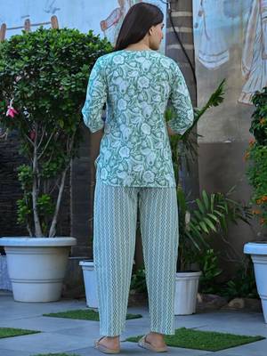 Mint green cotton co-ord set with floral print     casual wear 3