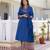 Royal blue premium cotton kurta set with handworked embroidered neckline