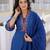 Royal blue premium cotton kurta set with handworked embroidered neckline