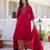 Deep red premium cotton kurta set with handworked embroidered neckline