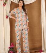 Pastel blue cotton co-ord set with floral print – casual wear