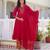 Deep red premium cotton kurta set with handworked embroidered neckline