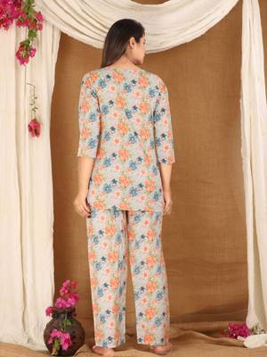 Pastel blue cotton co-ord set with floral print     casual wear 2