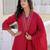 Deep red premium cotton kurta set with handworked embroidered neckline