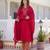 Deep red premium cotton kurta set with handworked embroidered neckline