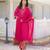 Rani pink premium cotton kurta set with handworked embroidered neckline