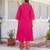 Rani pink premium cotton kurta set with handworked embroidered neckline