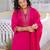 Rani pink premium cotton kurta set with handworked embroidered neckline