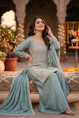  chinon silk sharara suit with heavy beads work & chinon dupatta 2