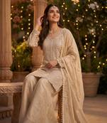 Premium chinon silk sharara suit with heavy beads work & chinon dupatta