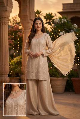  chinon silk sharara suit with heavy beads work & chinon dupatta 2