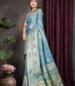 Teal Blue Banarasi Satin Saree with Heavy Zari & Thread Work | Traditional Wedding & Festive Wear