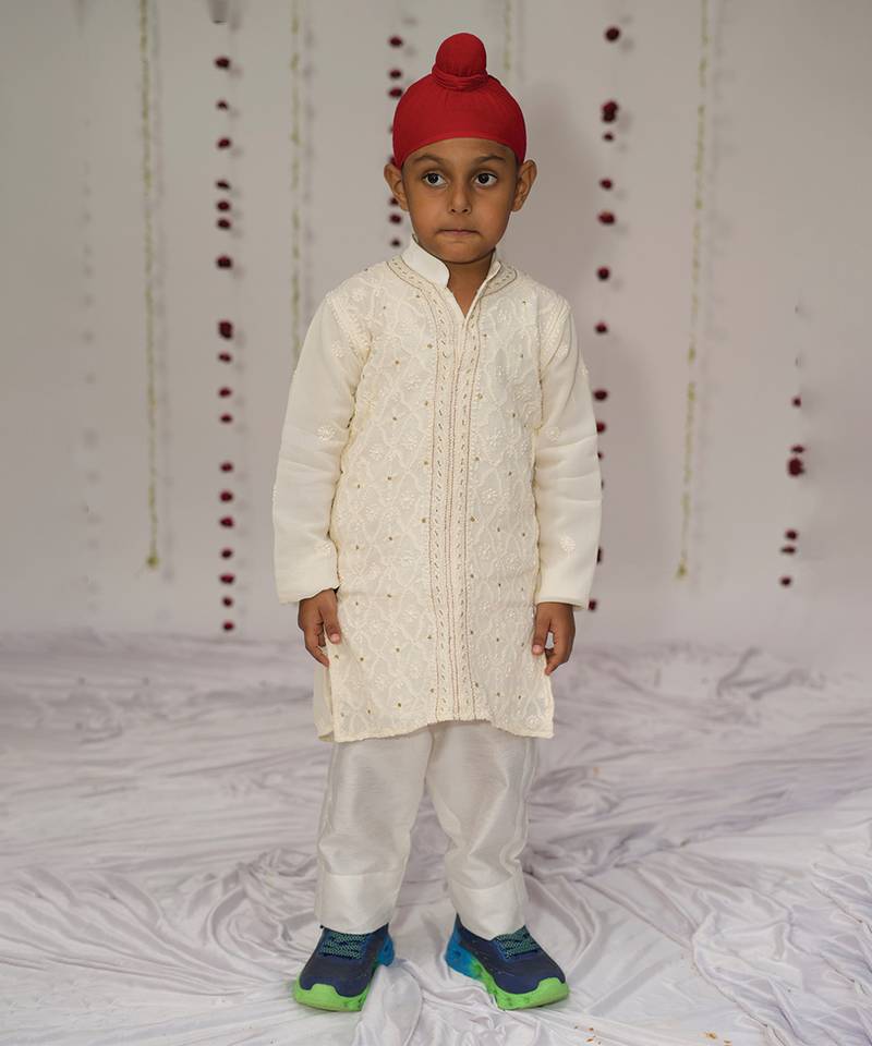 Ivory embroidered georgette kurta set