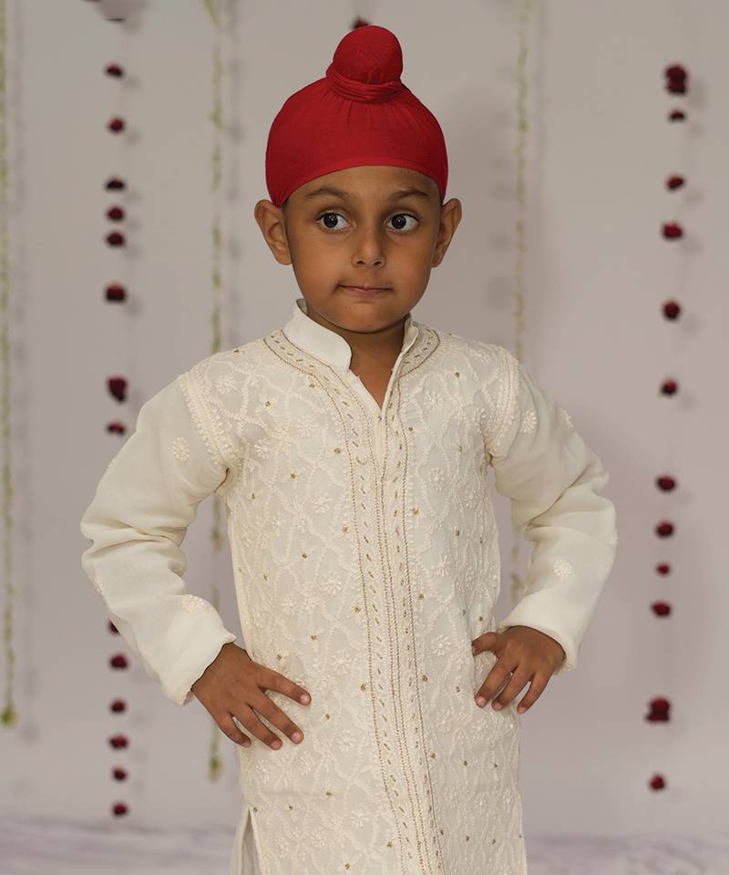 Ivory embroidered georgette kurta set