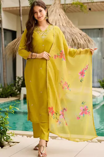 yellow rayon salwar suit with dupatta